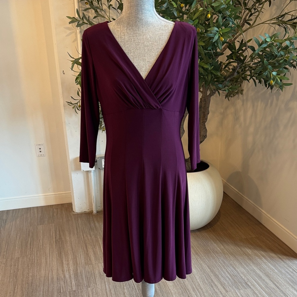 Lauren Ralph Lauren Elegant Dark Plum Purple V-Neck Dress